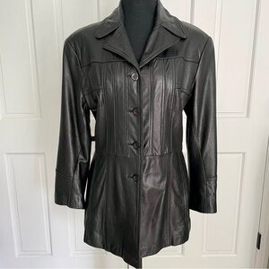Luis Alvear 100% Soft Leather Black Leather Jacket Coat w/Button Front Medium